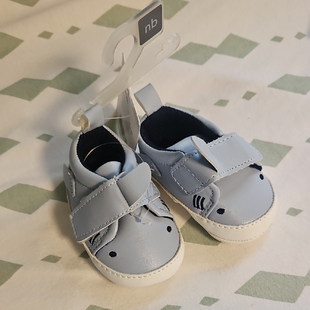 Child of Mine Blue and White Baby Walker Shoes Velcro Straps